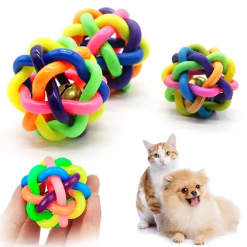Цветни играчки за кучета, издръжлива гумена топка за малки кучета, модул за обучение игра с котки, дъвчене на топка с камбана, щенячий скърцат, Аксесоари за кучета