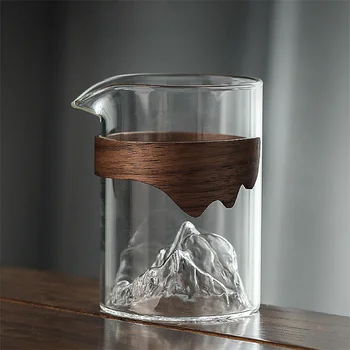 Чаша от устойчиви на топлина стъкло с дървена дръжка, чаша за чай, Кунг-фу, Разделител за чай, Прозрачна кана за чай, Чай и прибори